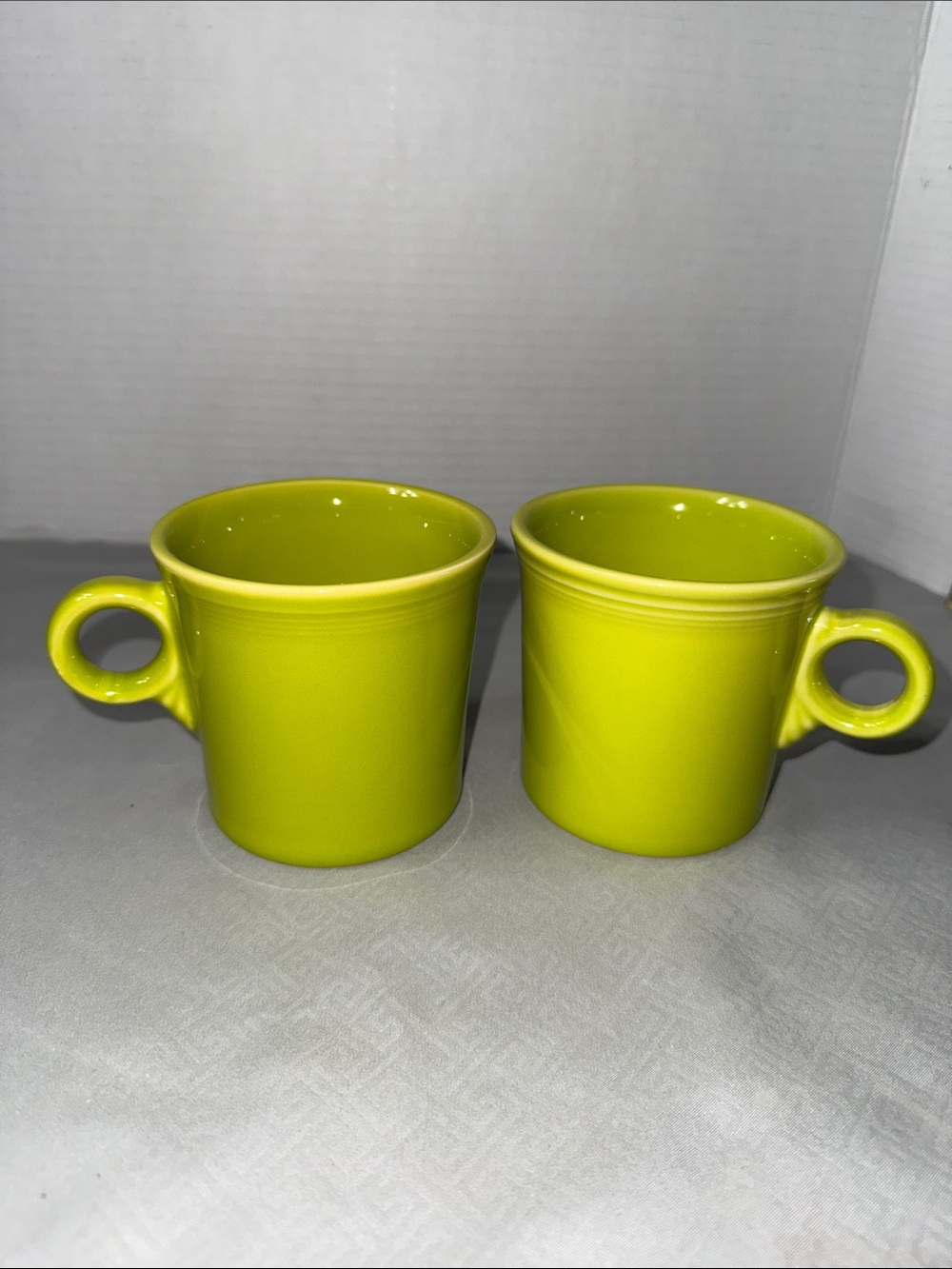 Fiesta Lemongrass Green Ceramic Ring Loop Handle Coffee Mugs Set of 2 HLC USA